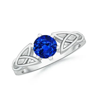 Angara Solitaire Round Sapphire Celtic Knot Ring In White Gold/deep Rich Blue