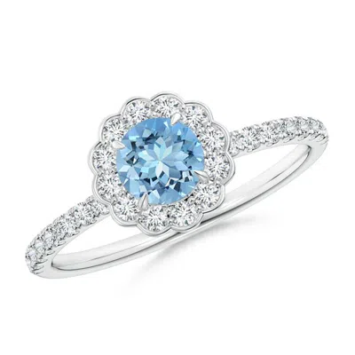 Angara Vintage Style Aquamarine Flower Ring With Diamond Accents In White Gold/swiss Blue