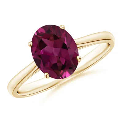 Angara Oval Solitaire Rhodolite Cocktail Ring In Yellow Gold/vivid Purplish Red