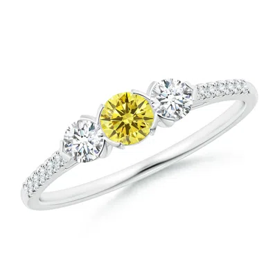 Angara Unique Prong-set Lab-grown Fancy Intense Yellow Diamond Three Stone Engagement Ring In White Gold/fancy Intense