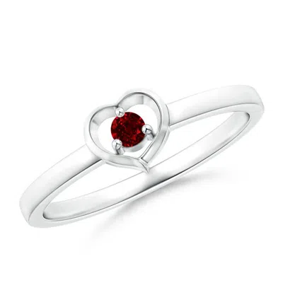 Angara Floating Round Ruby Open Heart Promise Ring In White Gold/deep Rich Red