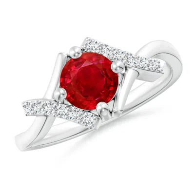 Angara Solitaire Ruby Bypass Promise Ring With Diamond Accents In White Gold/medium Red