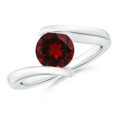 Angara Bar-set Solitaire Round Garnet Bypass Ring In White Gold/rich Red