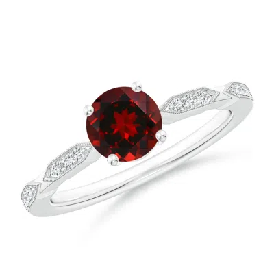 Angara Classic Round Garnet Solitaire Ring With Diamond Accents In Metallic