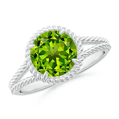 Angara Peridot Twist Rope Split Shank Ring In White Gold/green