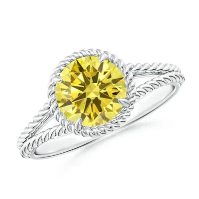Angara Fancy Intense Yellow Diamond Twist Rope Split Shank Ring In White Gold/fancy Intense