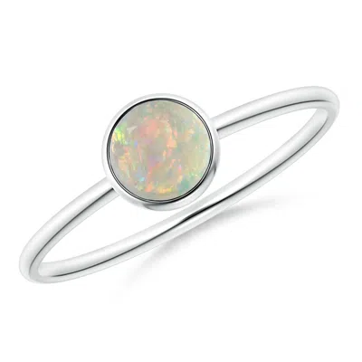 Angara Bezel Set Round Opal Stackable Ring In White Gold/milky With High Play Of Colour