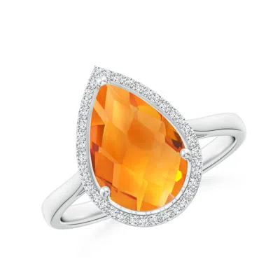 Angara Pear-shaped Citrine Cocktail Ring With Diamond Halo In White Gold/golden