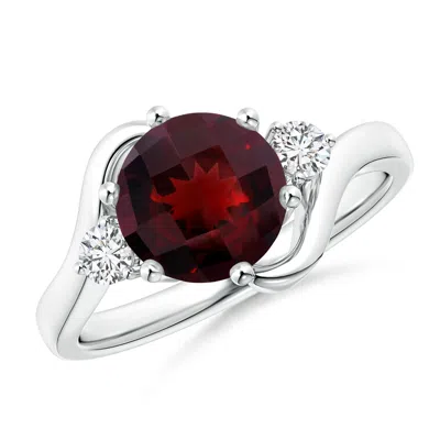 Angara Round Garnet And Diamond Three Stone Bypass Ring In White Gold/medium Red