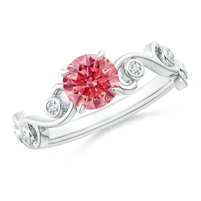 Angara Fancy Intense Pink And White Diamond Ivy Scroll Ring In White Gold/fancy Intense