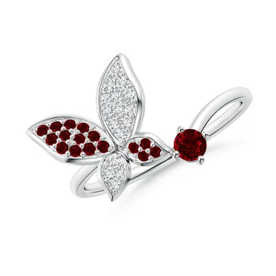 Angara Ruby And Diamond Butterfly Bypass Ring In White Gold/deep Rich Red