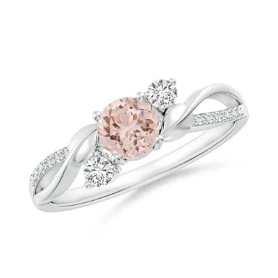 Angara Morganite And Diamond Twisted Vine Ring In White Gold/peach