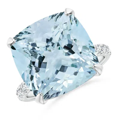 Angara Gia Certified Cushion Aquamarine Ring With Diamonds In Blue