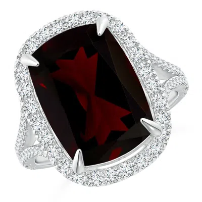 Angara Gia Certified Rectangular Cushion Garnet Ring In White Gold/dark To Medium Red