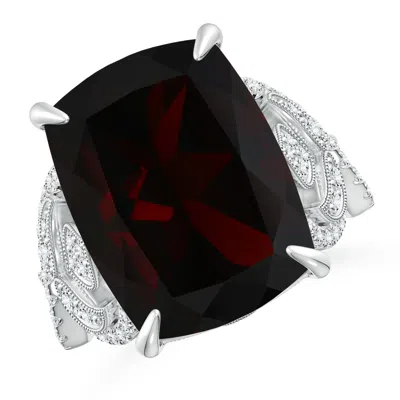 Angara Gia Certified Rectangular Cushion Garnet Twisted Shank Ring In White Gold/medium Red