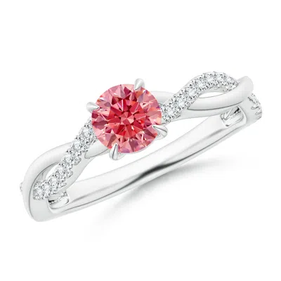 Angara Classic Solitaire Lab-grown Fancy Intense Pink Diamond Twist Shank Engagement Ring In White Gold/fancy Intense