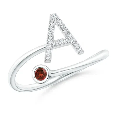 Angara Capital "a" Diamond Initial Ring With Bezel-set Garnet In White Gold/rich Red