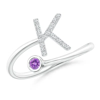 Angara Capital "k" Diamond Initial Ring With Bezel-set Amethyst In White Gold/dark Purple