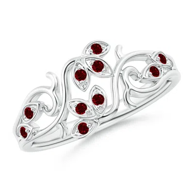 Angara Nature Inspired Pave-set Ruby Leaf And Vine Ring In White Gold/deep Rich Red