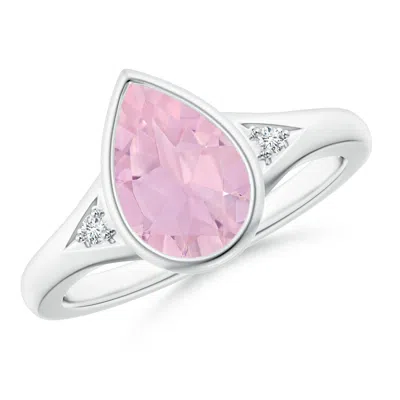 Angara Bezel-set Pear-shaped Rose Quartz Ring With Diamonds In White Gold/medium Dark Pink