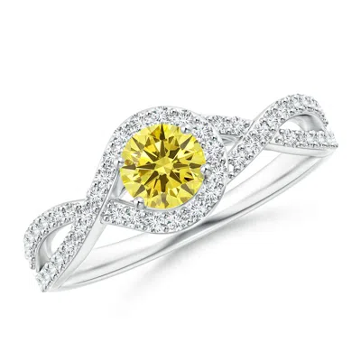 Angara Criss Cross Infinity Halo Lab-grown Fancy Intense Yellow Diamond Ring In White Gold/fancy Intense