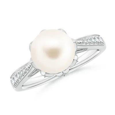 Angara 8mm Vintage Style Freshwater Pearl Ring In White Gold/white