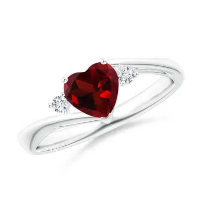 Angara Heart-shaped Garnet Bypass Ring With Diamonds In White Gold/medium Red