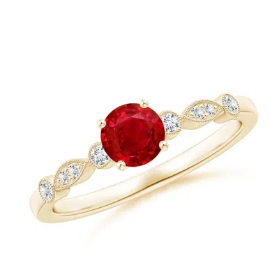 Angara Marquise And Dot Ruby Engagement Ring With Diamonds In Yellow Gold/medium Red