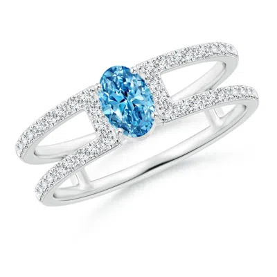 Angara Oval Lab-grown Fancy Intense Blue Diamond Parallel Split Shank Ring With Accents In White Gold/fancy Intense