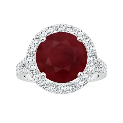 Angara Gia Certified Round Ruby Halo Split Shank Ring With Diamonds In White Gold/medium Pinkish Red