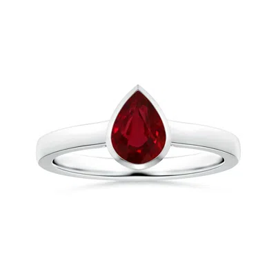 Angara Bezel-set Gia Certified Pear-shaped Ruby Solitaire Ring In White Gold/deep Rich Red