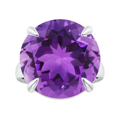 Angara Claw-set Gia Certified Solitaire Round Amethyst Split Shank Ring With Scrollwork In White Gold/medium Dark Purple