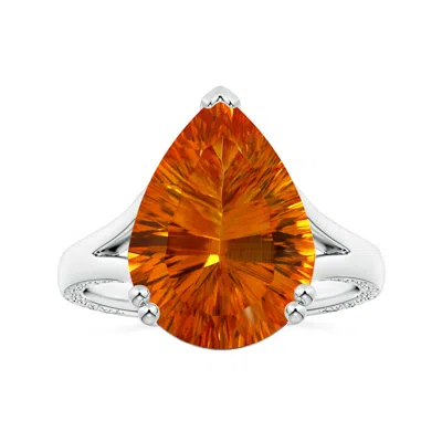 Angara Double Prong-set Gia Certified Pear-shaped Citrine Split Shank Ring With Scrollwork In White Gold/deep Golden