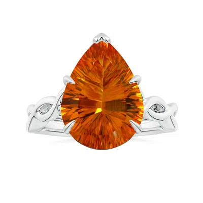 Angara Claw-set Gia Certified Solitaire Pear-shaped Citrine Twisted Shank Ring In White Gold/deep Golden