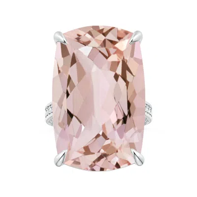 Angara Claw-set Gia Certified Cushion Morganite Scroll Ring With Diamonds In White Gold/light Peach