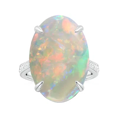 Angara Claw-set Gia Certified Solitaire Oval Opal Reverse Tapered Ring With Scrollwork In White Gold/milky With High Play Of Colour