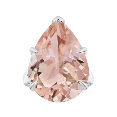 Angara Gia Certified Solitaire Pear-shaped Morganite Split Shank Ring With Scrollwork In White Gold/peach