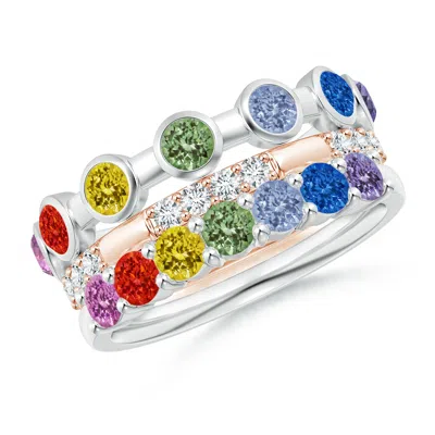 Angara Spectra Multi-sapphire And Diamond Stackable Ring Set In White & Rose Gold/multiple Colored Sapphire