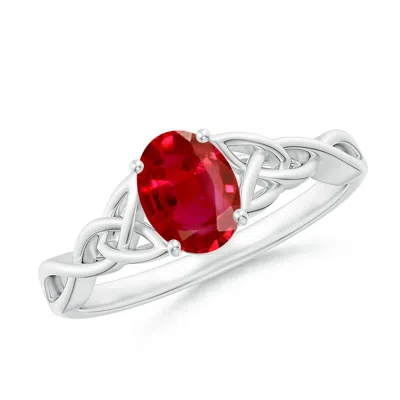 Angara Oval Ruby Celtic Knot Engagement Ring In White Gold/medium Red