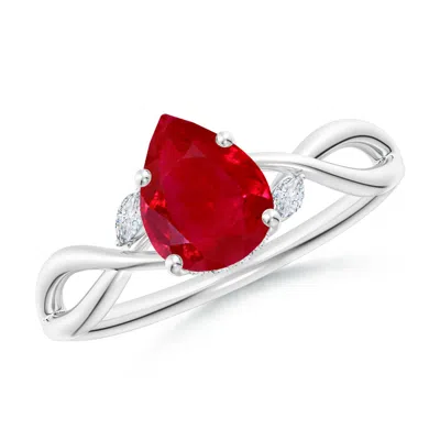 Angara Nature-inspired Pear Ruby Hidden Halo Engagement Ring In White Gold/medium Red