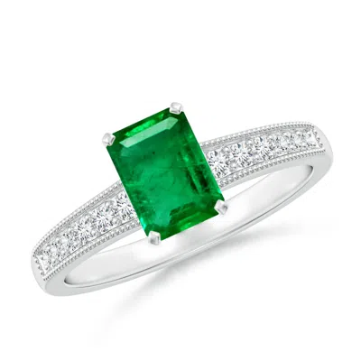 Angara Vintage Style Emerald-cut Emerald Engagement Ring With Accents In Green