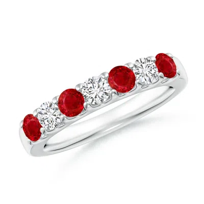 Angara Half Eternity Seven Stone Ruby And Diamond Wedding Ring In White Gold/medium Red