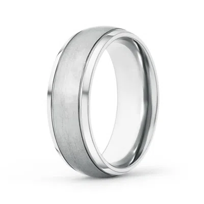 Angara Beveled Edges Low Dome Men's Matte Finish Wedding Band In White Gold