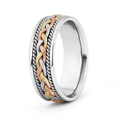 Angara Tri Color Comfort Fit Hand Woven Wedding Band For Him In Tricolor Rose Gold