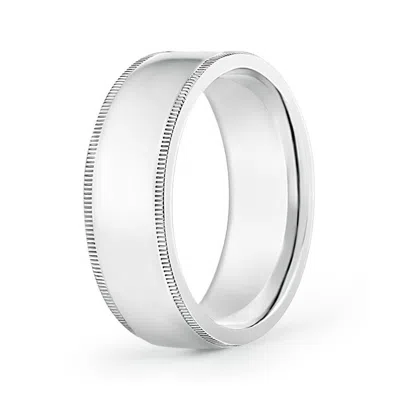 Angara Classic Flat Surface Milgrain Wedding Band For Him In White Gold