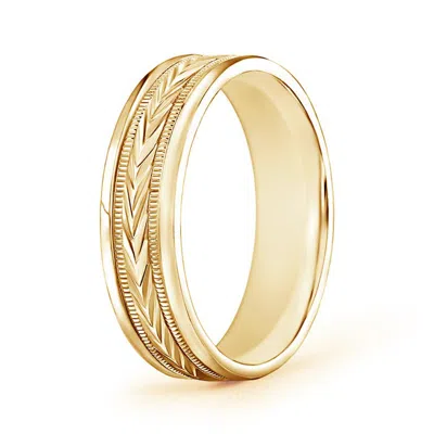 Angara Comfort Fit Arrow Pattern Men's Milgrain Wedding Band In Yellow Gold