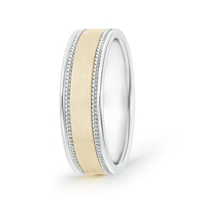 Angara Satin Finish Rope Edged Comfort-fit Men's Wedding Band In White & Yellow Gold