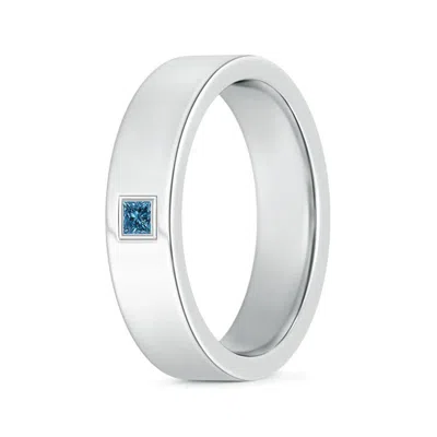 Angara Gypsy Set Princess Enhanced Blue Diamond Men's Wedding Ring In White Gold/teal Blue