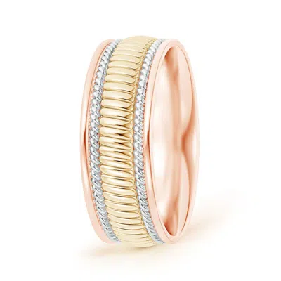 Angara Center Braided Coil Comfort-fit Men's Wedding Band In Tricolor Rose Gold