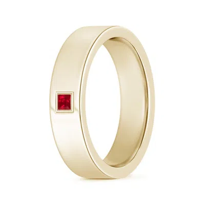 Angara Gypsy Set Square Ruby Solitaire Wedding Ring For Men In Yellow Gold/medium Red